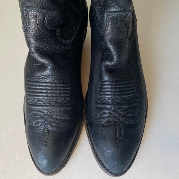 Dan Post Vintage Black Cowboy Boots Stitch Embroidery Pointed Toe Men Sz 8.5 EW - Picture 6 of 16